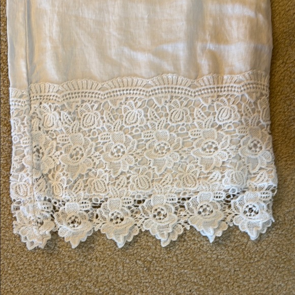 Saint Tropez West Linen White Wide Leg Lace Trim Pants - Picture 4 of 8
